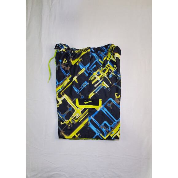 Nike Swim Size L Cargo Shorts Adult Black Yellow Swim Board Trunks Ca12 - Picture 5 of 7
